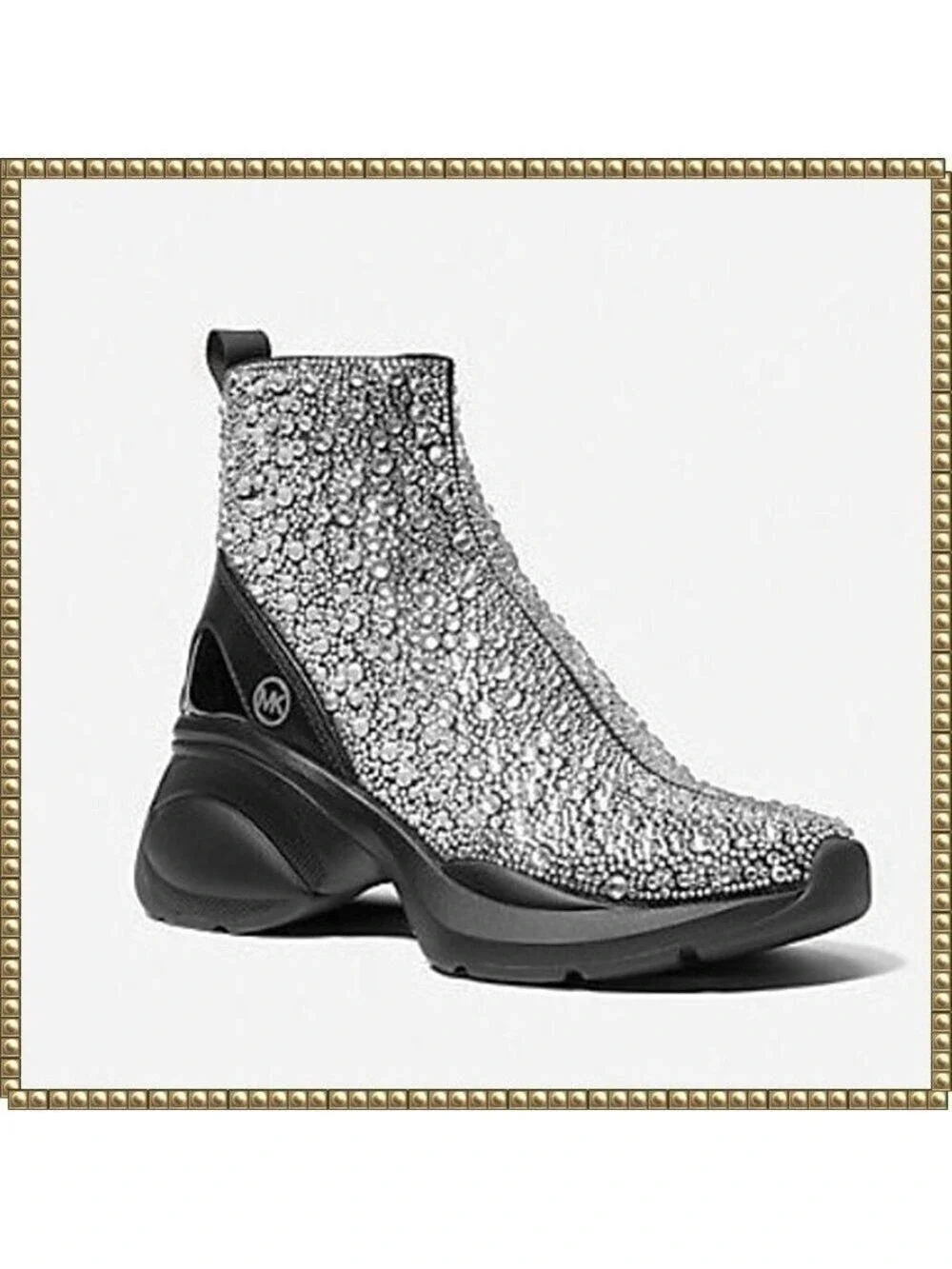 Michael Kors Black Silver Knit Booties Size 6